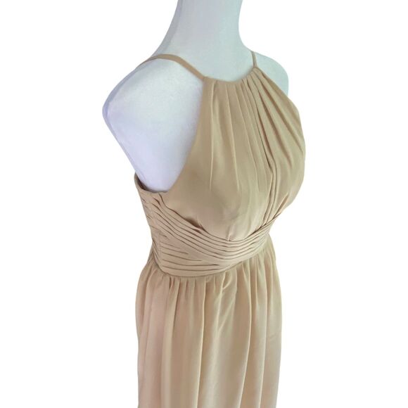 Halter Bridesmaid Backless Long Dress Evening Dress Formal Champagne Tan Size 4 - Picture 3 of 11